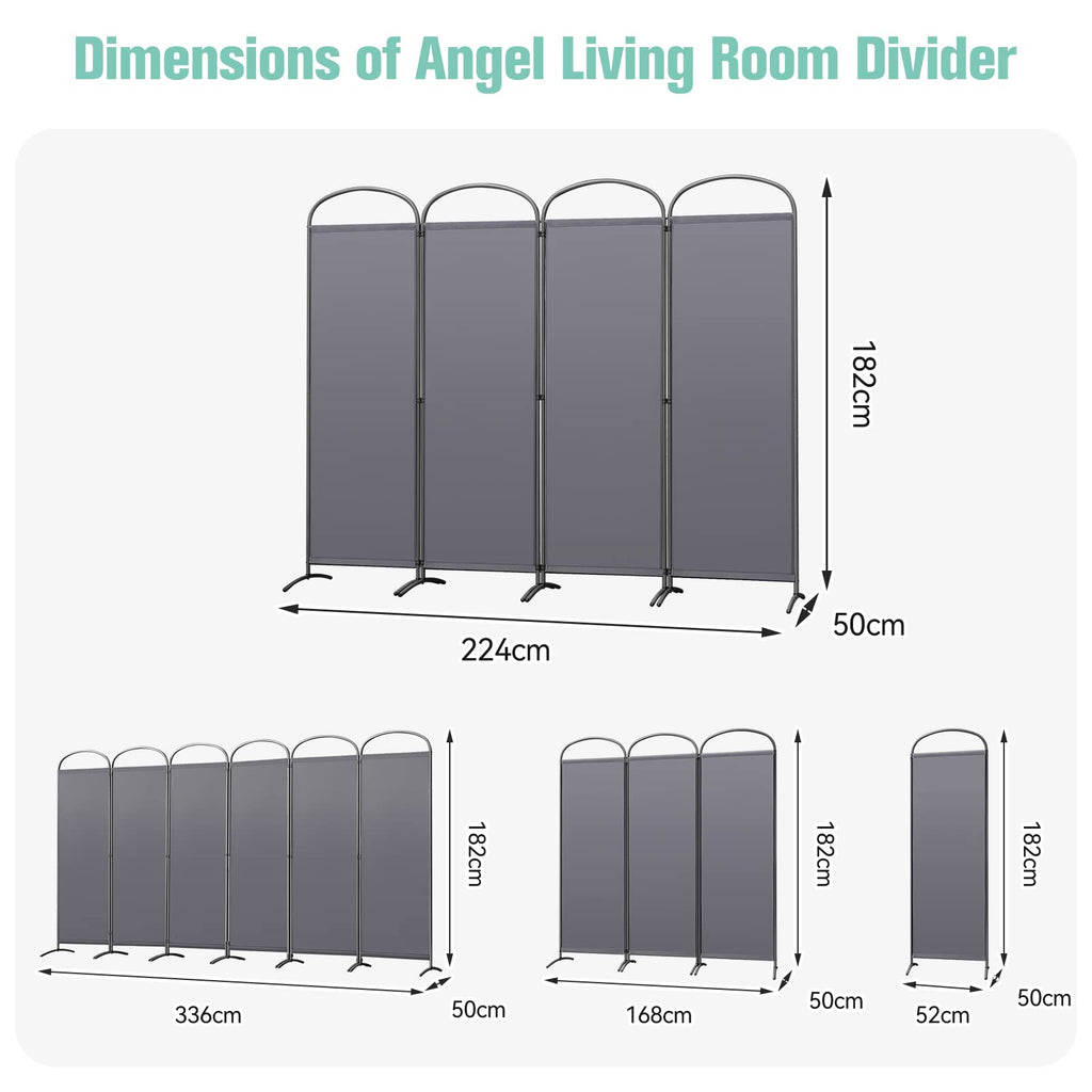 Angel Living 4-Panel Room Divider | Grey Privacy Screen 224x182cm