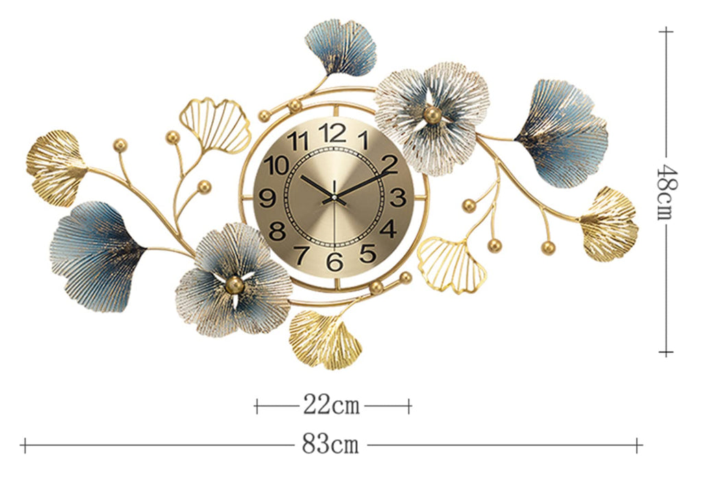 Large Silent Wall Clock – Modern Ginkgo Leaf Metal Art Deco