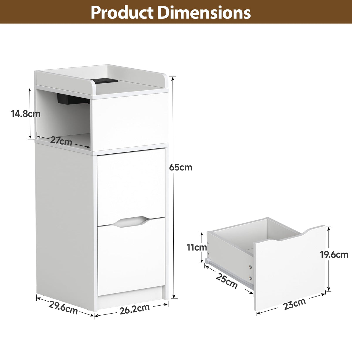 Quikraen Set of 2 Slim Bedside Table with Charging Station&Sensor LED Light - image 2