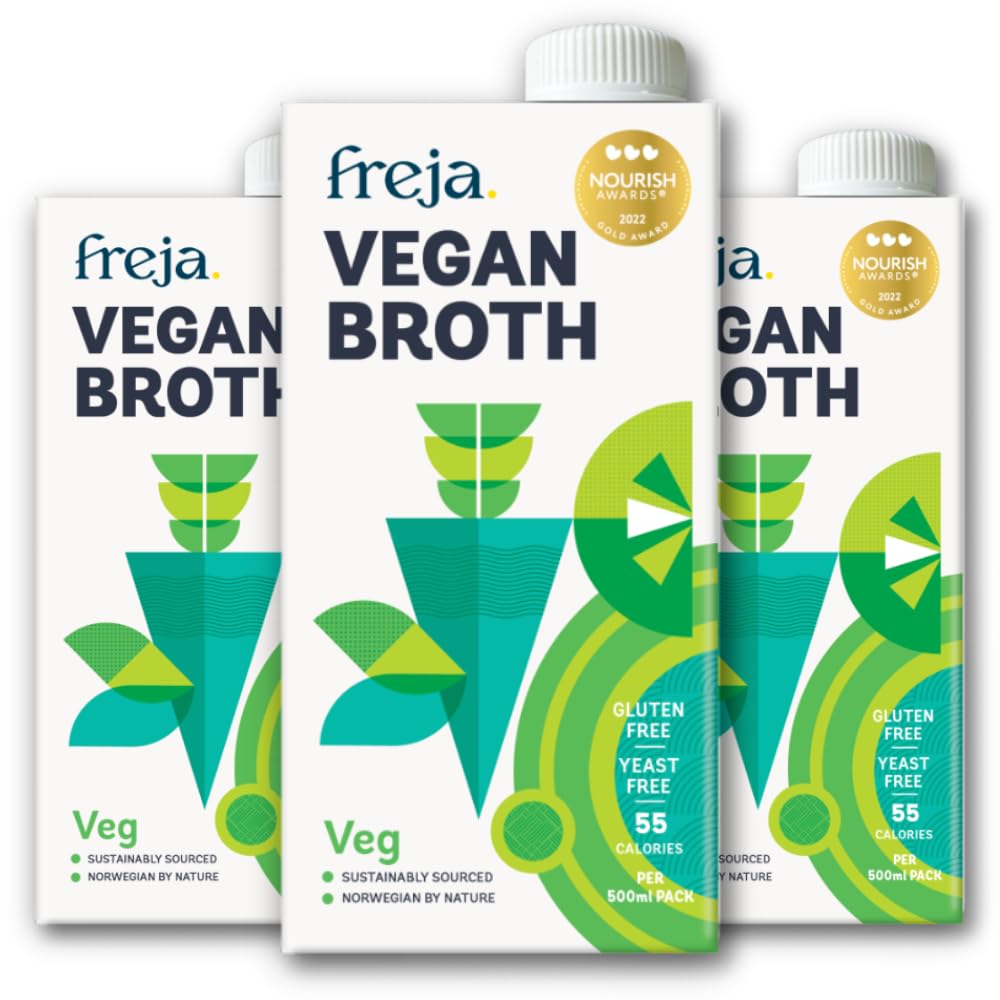 Freja Gourmet Vegan Vegetable Broth - Plant Based Liquid Stock - 3 x 500ml
