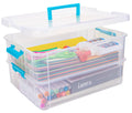 Creahaus 2 Layer Plastic Storage Containers with Lids, Multipurpose Clear Stack & Carry Box - image 1