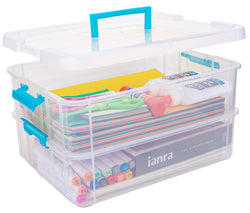 Creahaus 2 Layer Plastic Storage Containers with Lids, Multipurpose Clear Stack & Carry Box - image 1