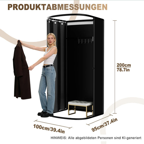 LXSEHN Clothing Store Changing Room, U-Shape Mobile Fitting Room, Black