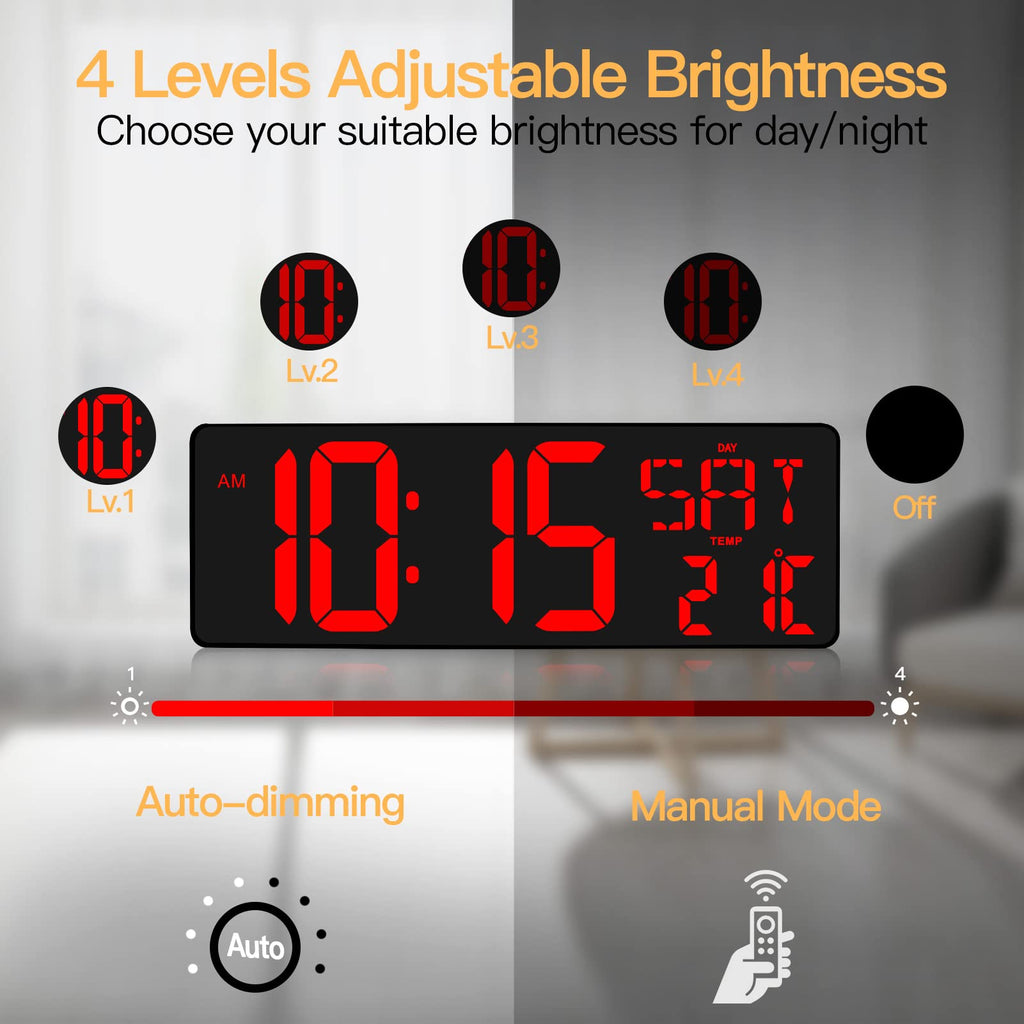 XREXS 16.5 Inch Digital Wall Clock | LED Large Display with Remote Control