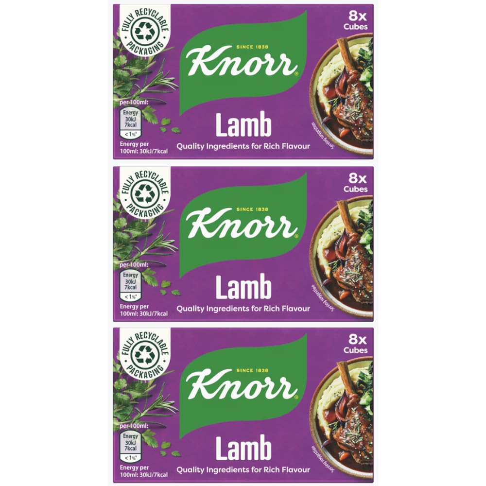 Knorr Lamb Stock Cubes – Savory Bouillon Base – 3 Packs of 8 Cubes