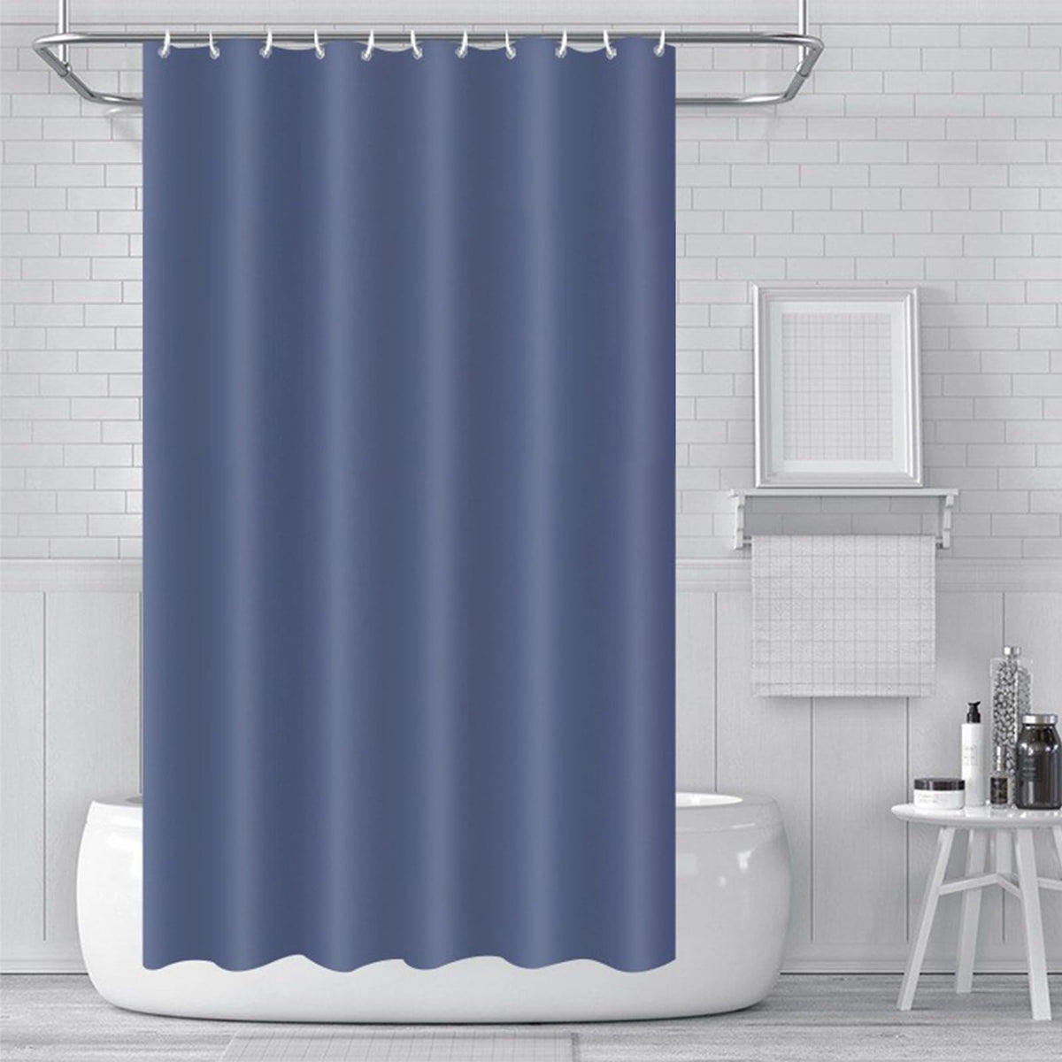 ECO Mould Proof Shower Curtain 180x180cm, Solid Grey-Blue PEVA Waterproof Heavy Duty With 3 Magnets, 12 Plastic Hooks - image 1