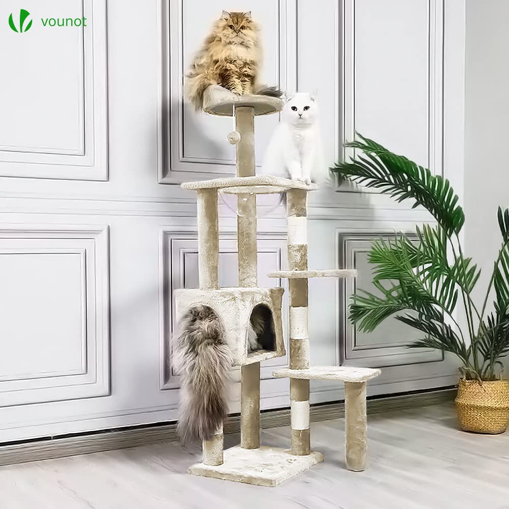 VOUNOT Cat Tree Tower - Multi-Level Condo with Space Capsule, Beige