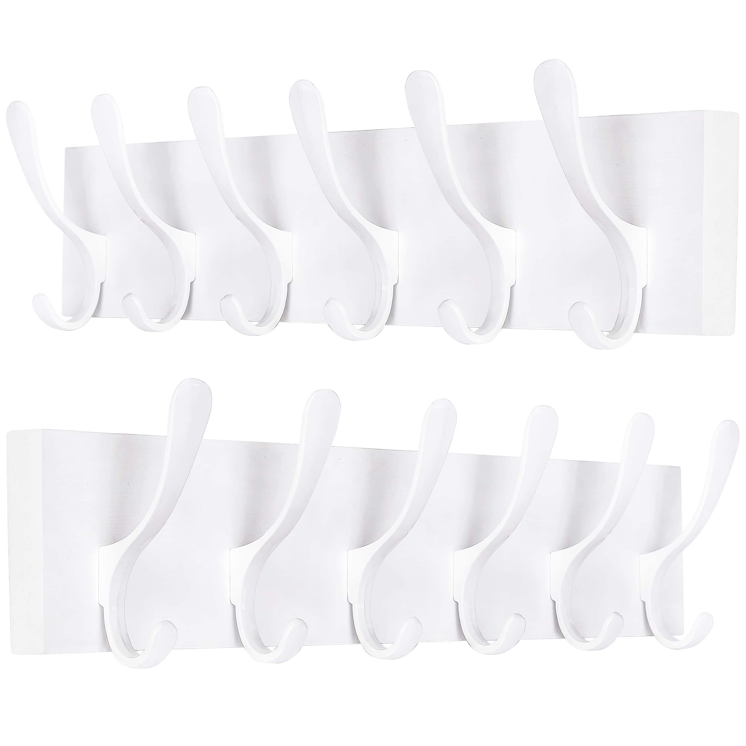 SKOLOO Wall Mount Coat Rack - 2 Pack White Pine Wood Hanger with 6 Hooks