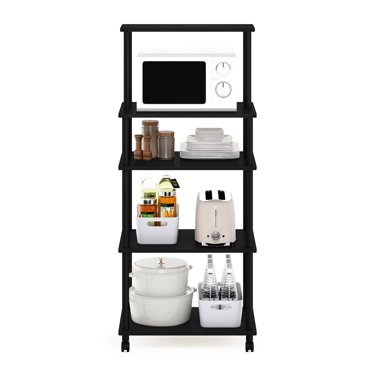 Furinno TURN-N-TUBE Bakers Rack with Wheels, 5-Tier Kitchen Storage Cart, Kitchen Cart, Coffee Bar, Pantry Organizers and Storage, Americano - image 4