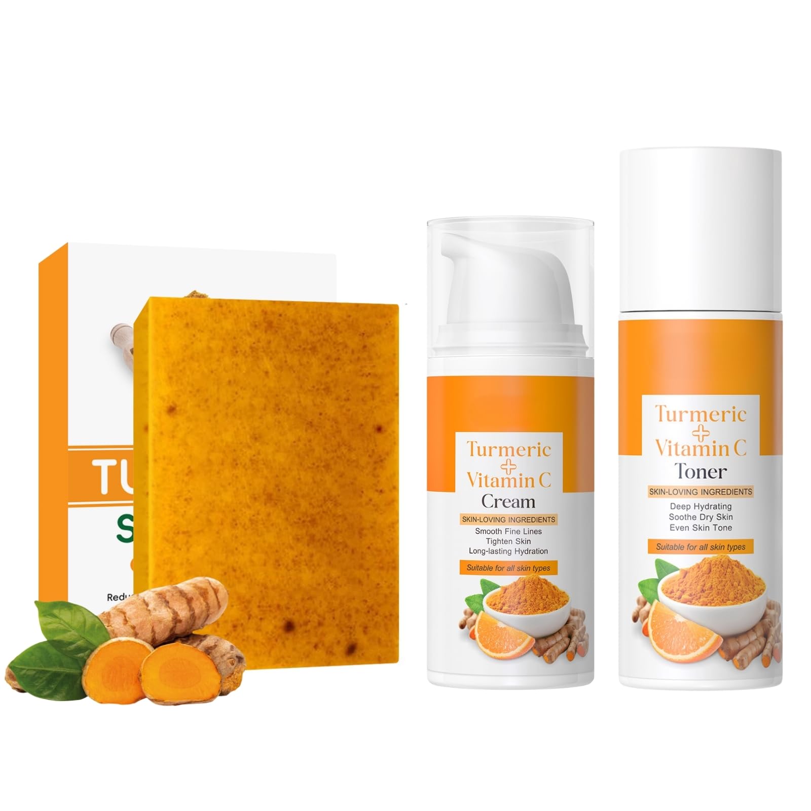 Jolof Store Turmeric Skincare Set | Dark Spot Remover Soap, Toner & Cream