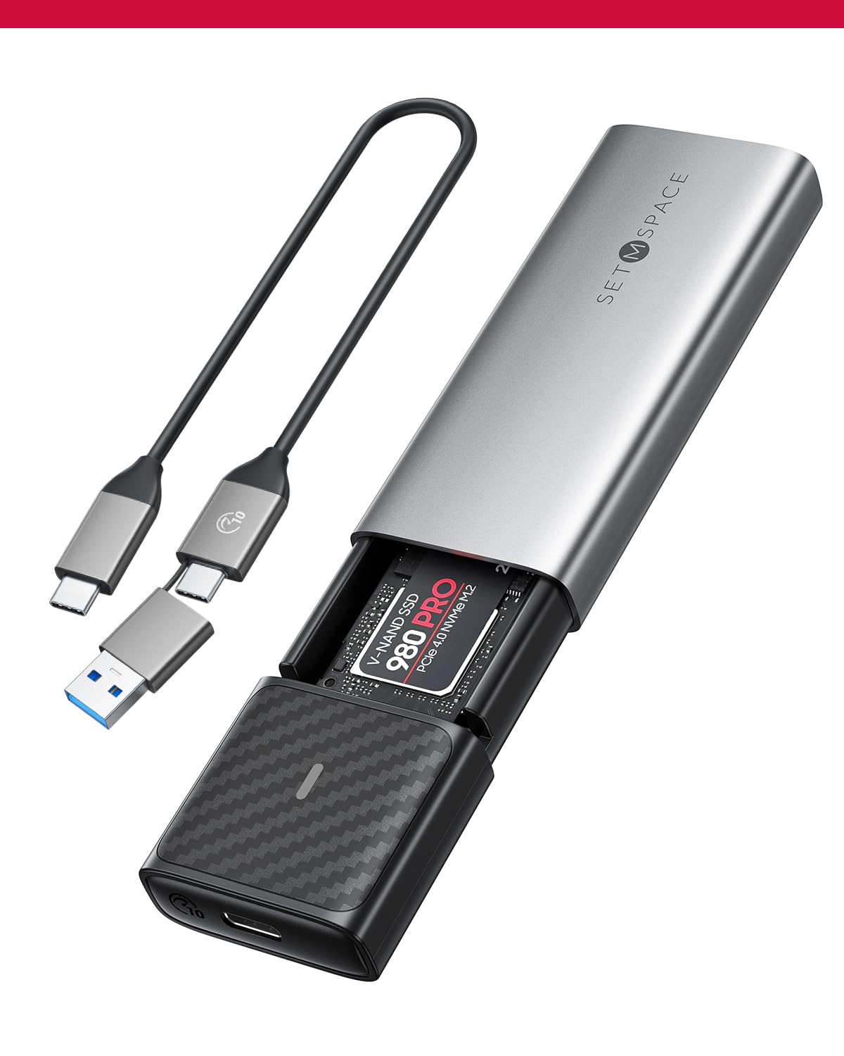 SETMSPACE M.2 NVMe SATA SSD Enclosure – Tool-Free 10Gbps USB-C Adapter