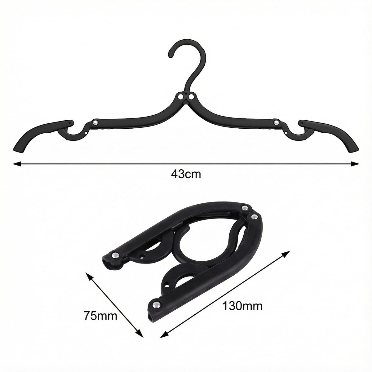 10 Pack Black Foldable Travel Hangers, PP Plastic Lightweight Clothes Hangers, Compact Portable Travel Coat Hooks for Space Saving Storage