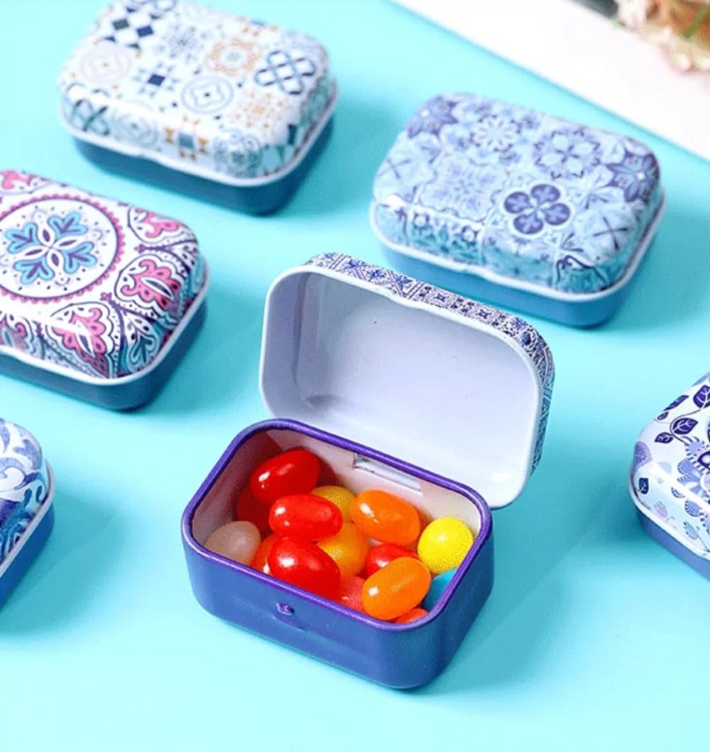 CCUUHJ 8 Pack Rectangular Small Tin Box Metal Hinged Tins for Candies Jewelry, 6X4X2.5 CM Ethnic Pattern - image 3