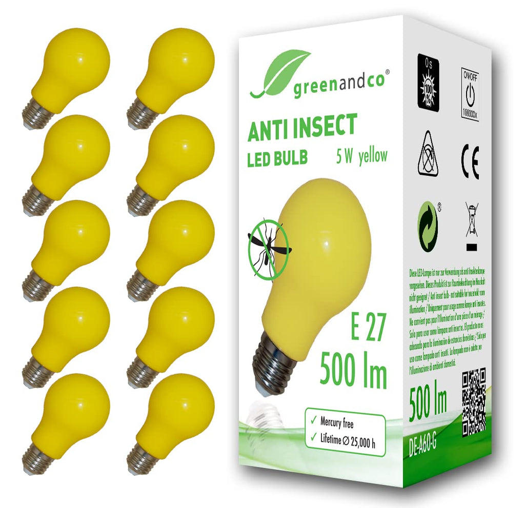greenandco Anti-Mosquito LED Bulb E27 | Yellow 5W 500lm | 10-Pack