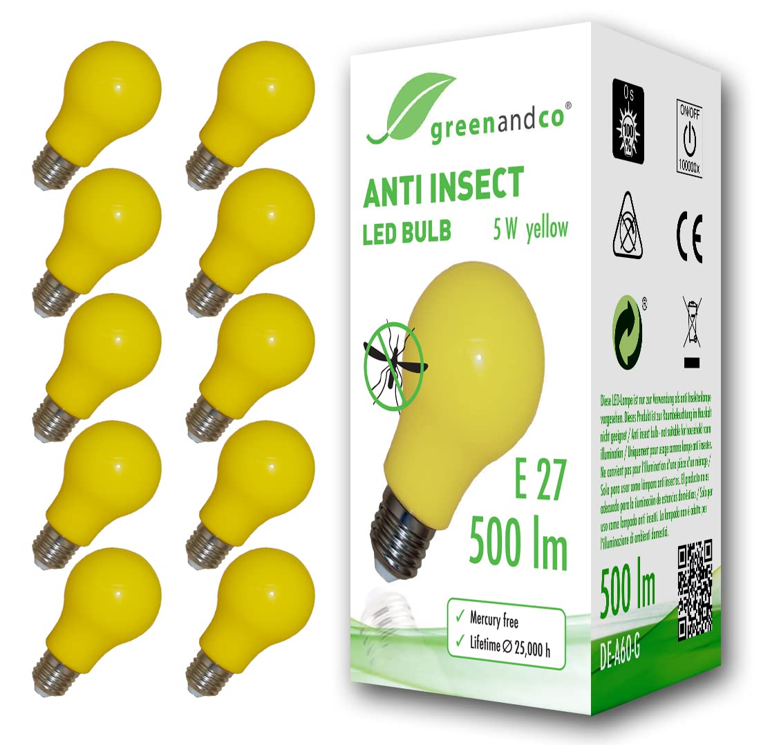 greenandco Anti-Mosquito LED Bulb E27 | Yellow 5W 500lm | 10-Pack