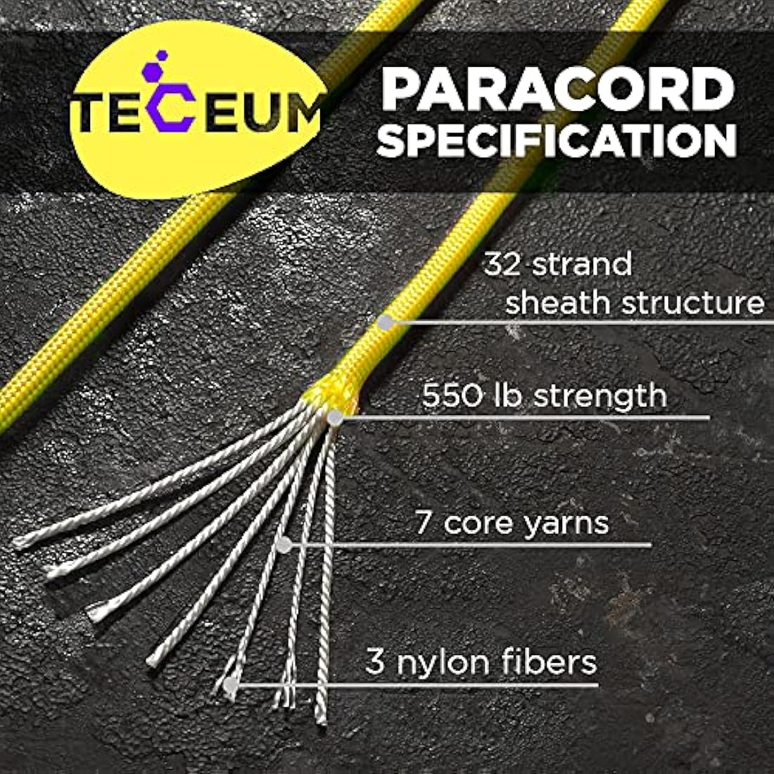 TECEUM 550lb Paracord – 4mm Nylon Tactical Rope for Camping & Survival