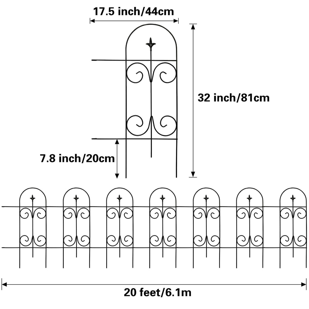 Thealyn Rustproof Wrought Iron Garden Fence – 82cm x 6.1m Animal Barrier