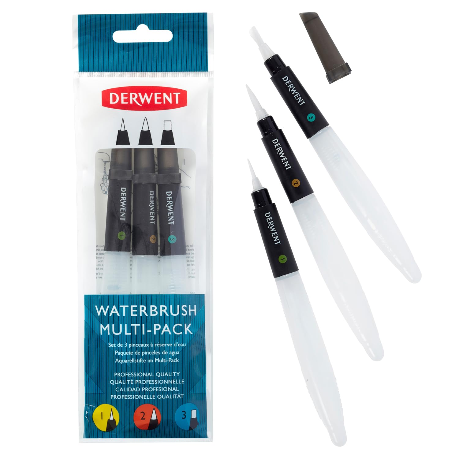 Derwent Waterbrush Set for Watercolour Painting - Fine, Medium, Chisel