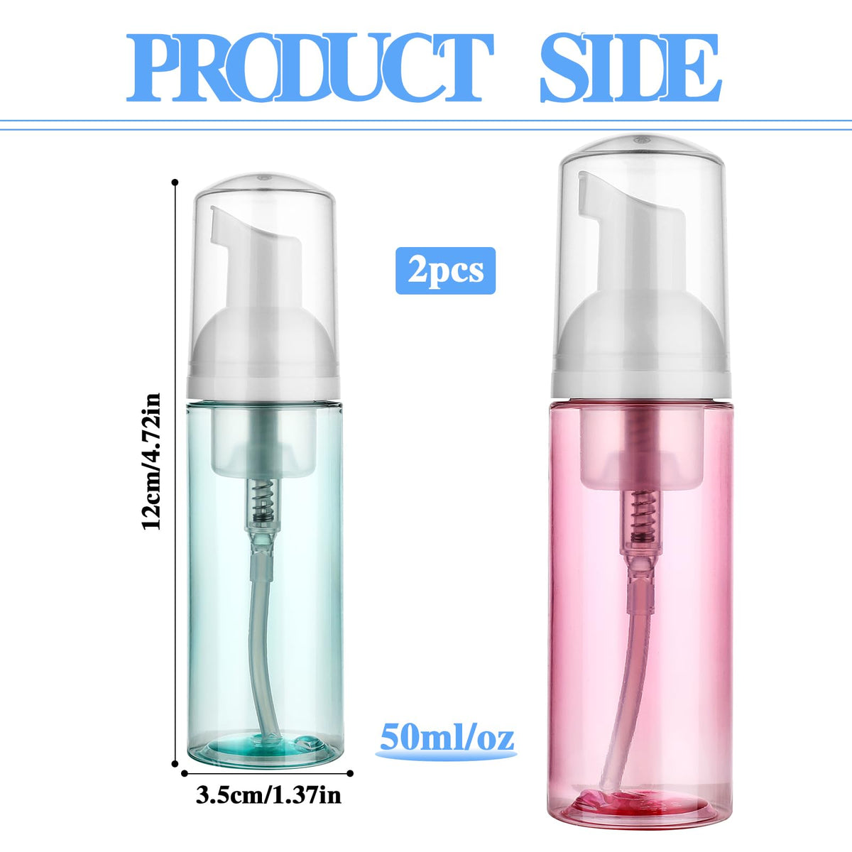 2 Pack Foam Pump Bottle Travel 50 ml/1.7 oz Small Size Mousse Foam Soap Dispenser Clear Plastic Foaming Soap Dispenser Mini Empty Refillable Pump - image 2