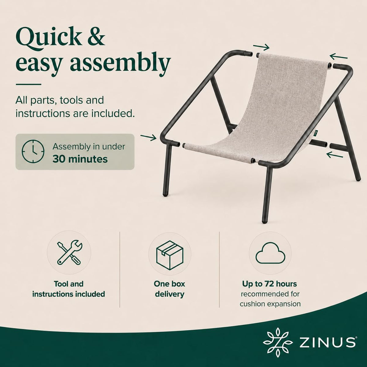 Zinus Ada Sling Accent Armchair, Oatmeal Beige, 78 x 78 x 69 cm - image 5