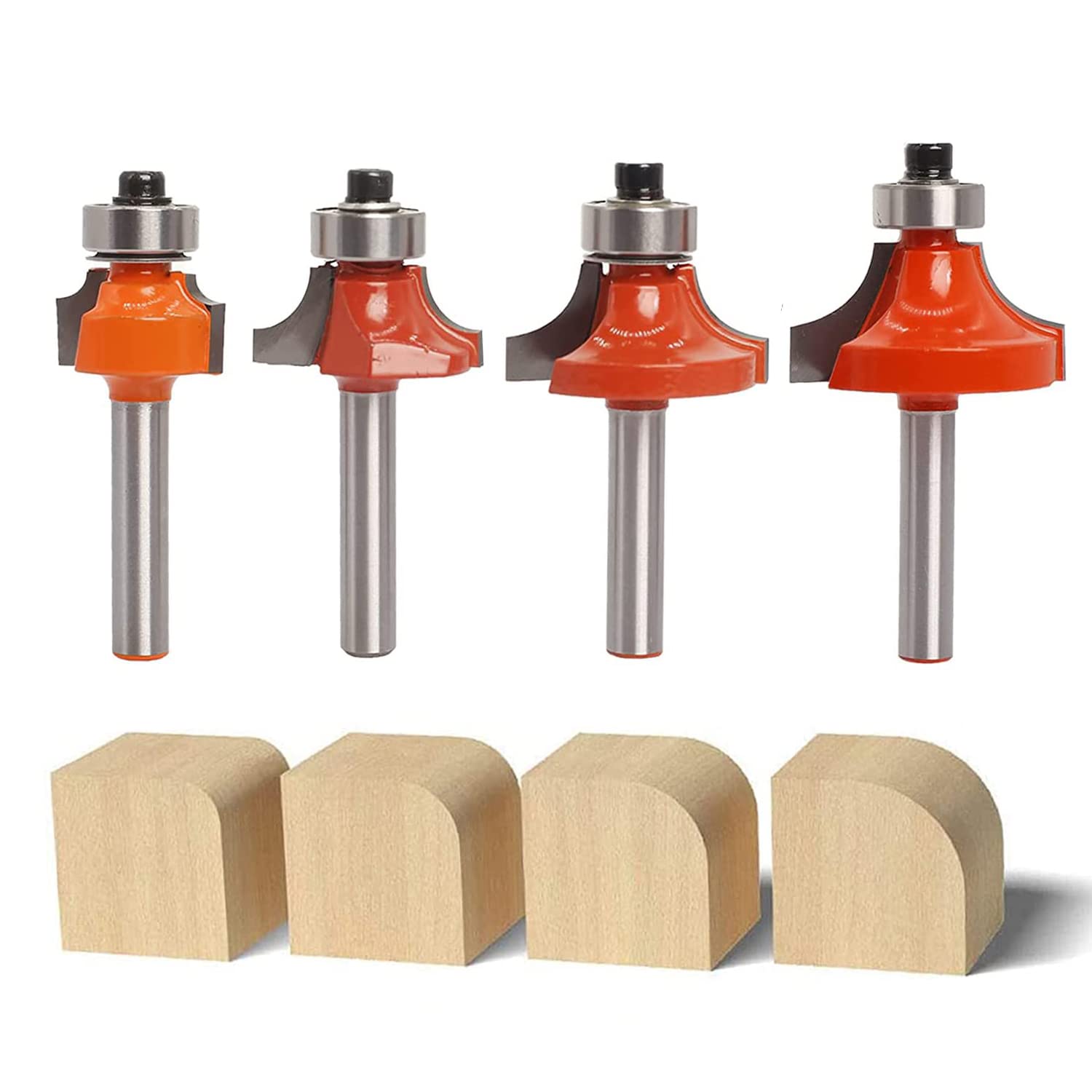 Sinoprotools 4Pcs Round Over Router Bit Set - 1/4" Shank Carbide Bits