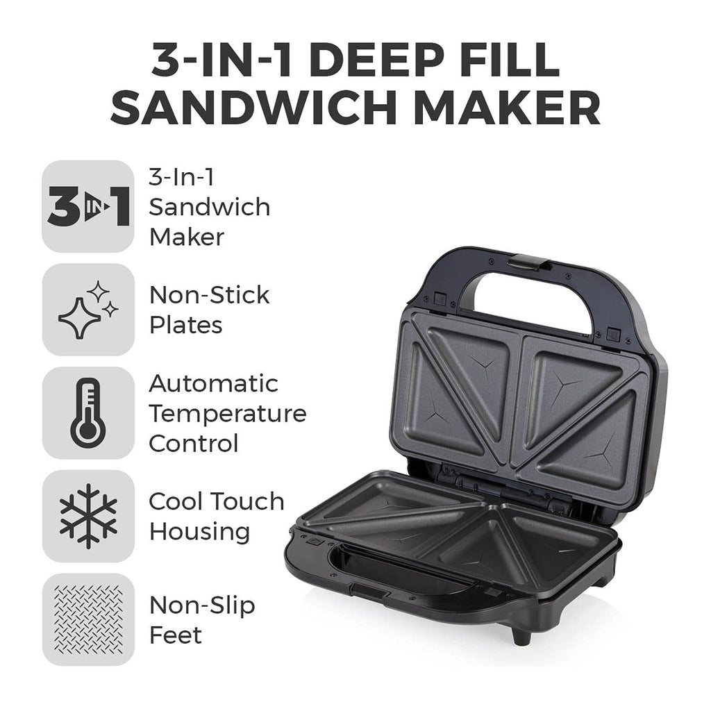 Tower T27020 3-in-1 Sandwich Maker with Waffle Plates - Stainless Steel