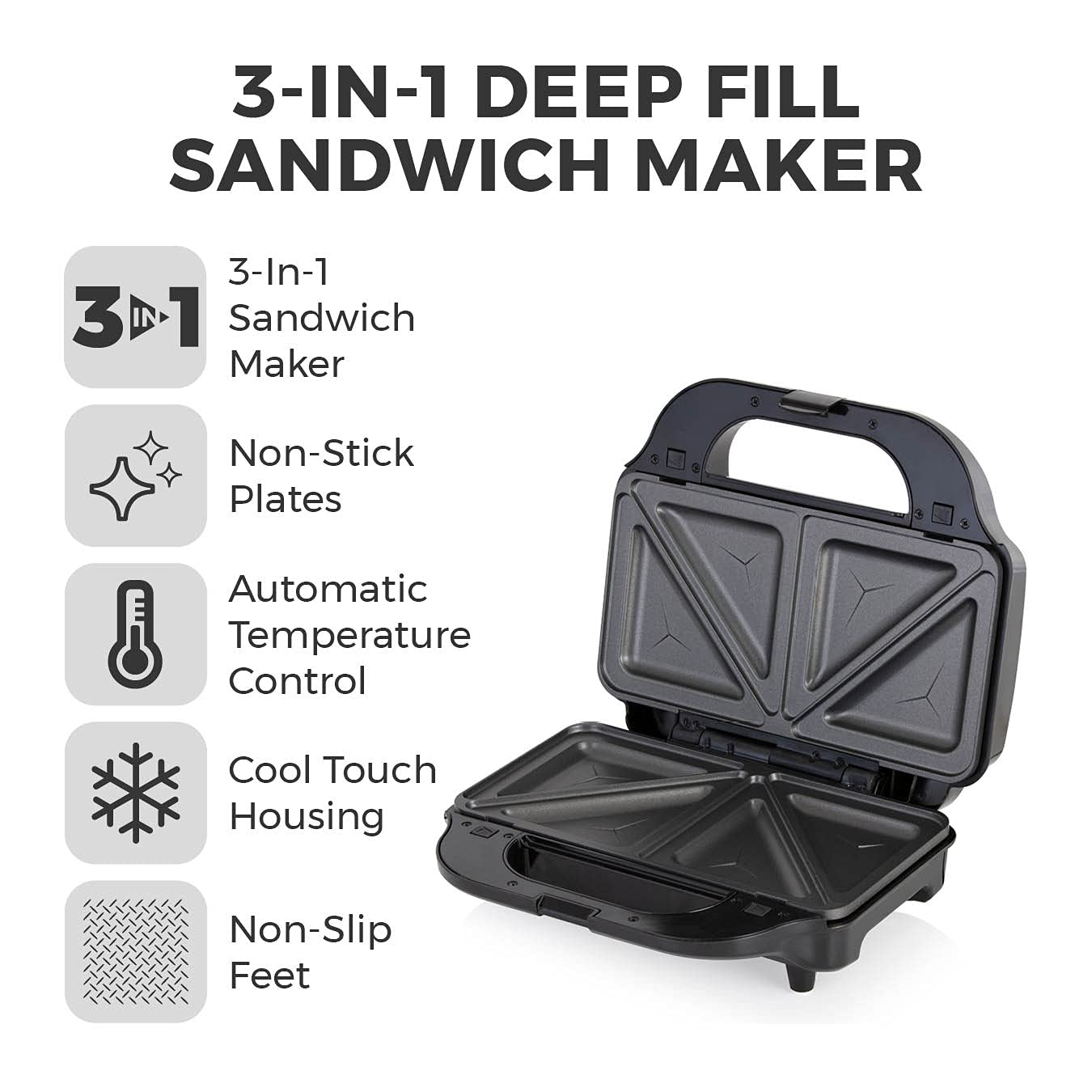 Tower T27020 3-in-1 Sandwich Maker with Waffle Plates - Stainless Steel