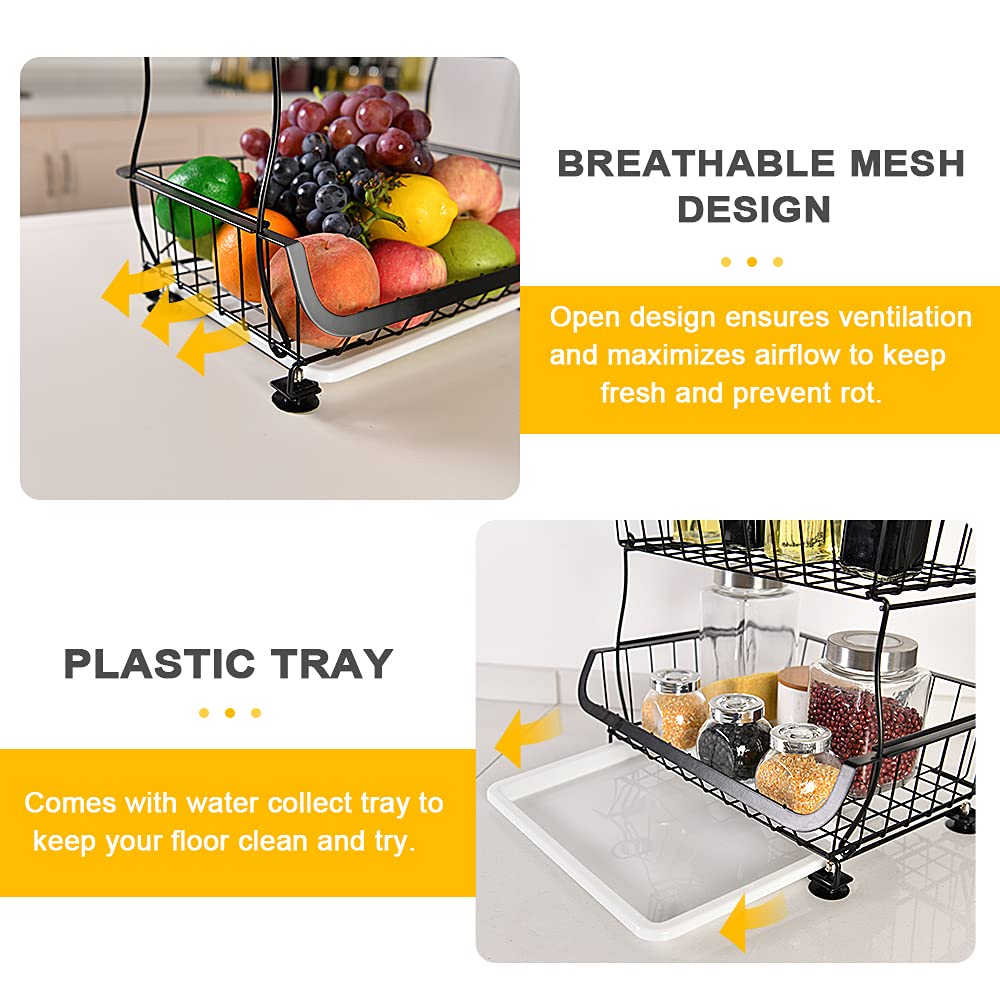 Jolof Store 4-Tier Stackable Metal Wire Fruit Basket on Wheels