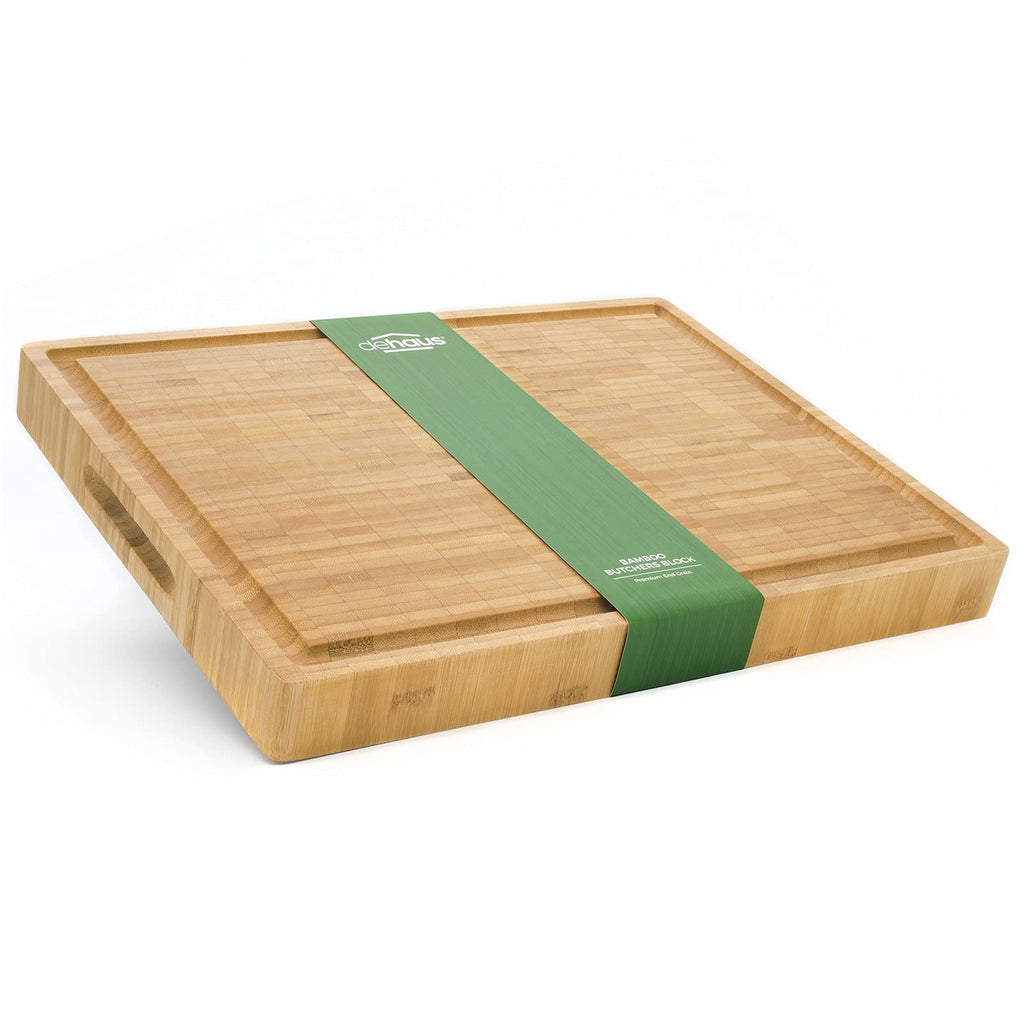 Dehaus End Grain Bamboo Chopping Board – Extra Large Butcher Block with Handles