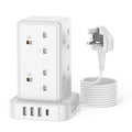 8-Way Tower Extension Lead | 4 USB Ports & 2M Cable