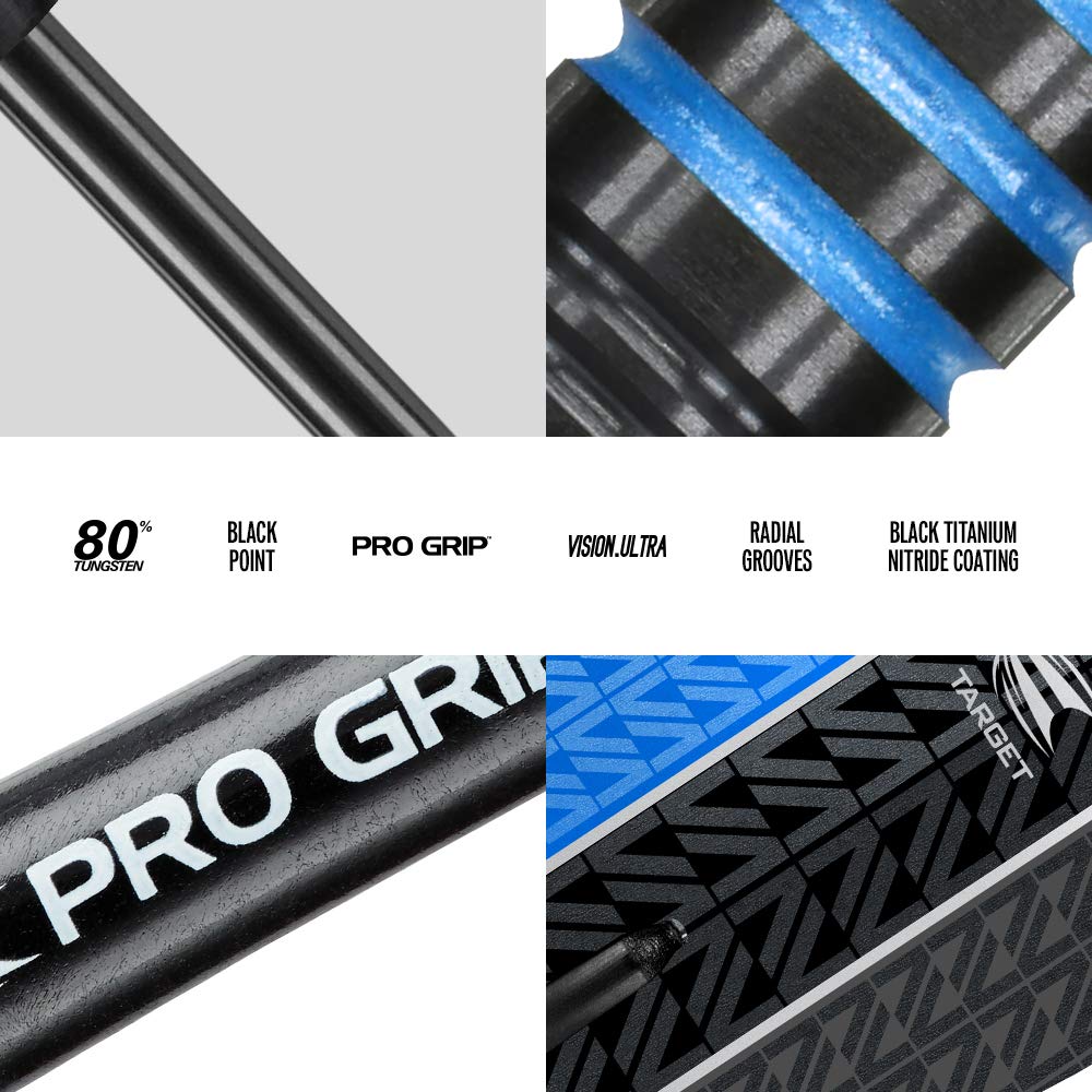 Target Darts Vapor 8 Black 80% Tungsten Steel Tip Darts Set – 22g Blue