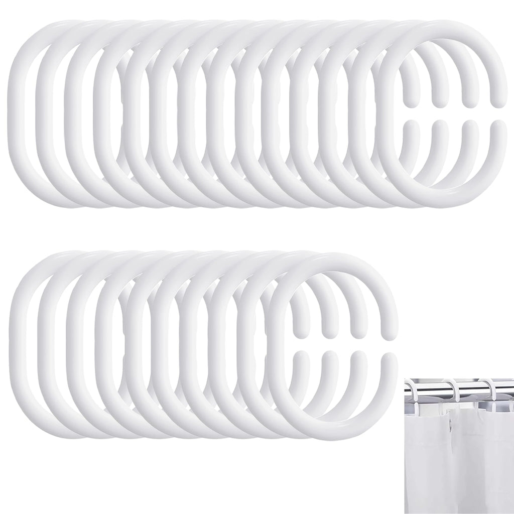 Plastic Shower Curtain Rings – Rust-Proof C-Shape Bathroom Hooks