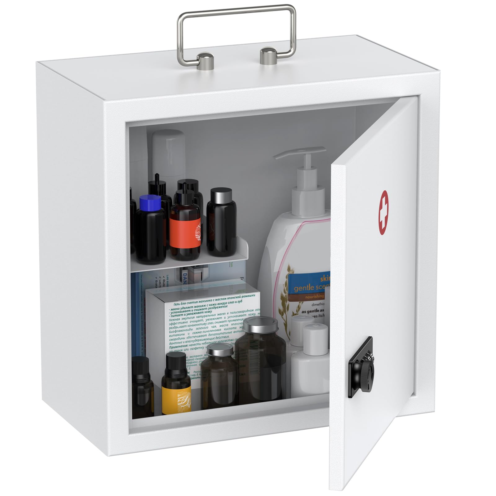 Uniclife Wall Mount Medicine Cabinet | Lockable Steel First Aid Storage Box