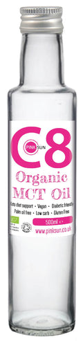 PINK SUN Organic MCT Oil – Pure C8 Liquid Coconut Oil (500ml Glass)
