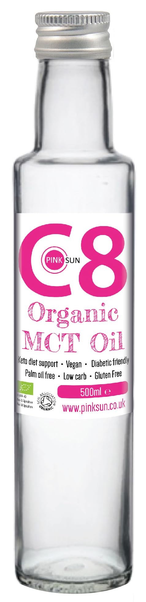 PINK SUN Organic MCT Oil – Pure C8 Liquid Coconut Oil (500ml Glass)