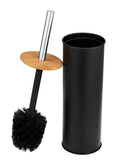 WENKO Tortona Toilet Brush - Black Steel and Bamboo Holder - 38.5cm