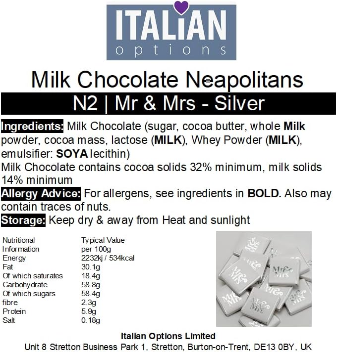 Italian Options Silver Mr & Mrs Wedding Milk Chocolates - Pack of 100