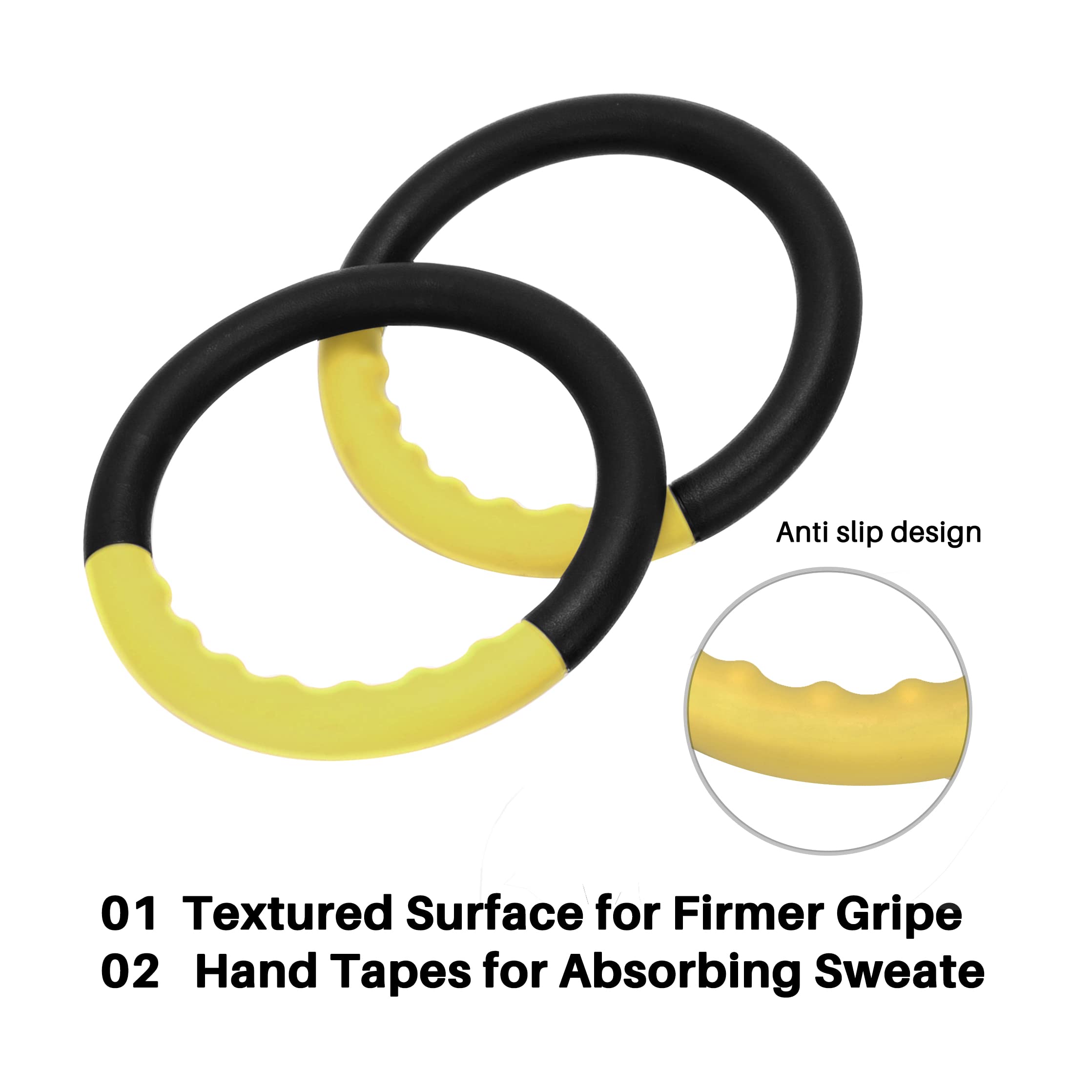 BOOSTEADY Non-Slip Gymnastic Rings with 15ft Adjustable Straps - Yellow