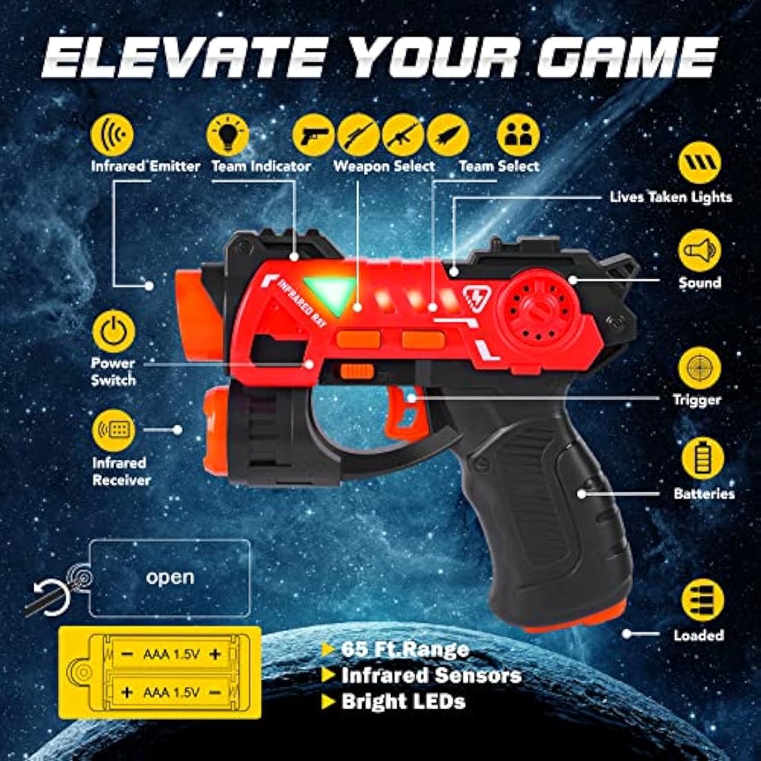 VATOS Laser Tag Guns Set – 4 Pack Infrared Blasters for Kids Ages 4+