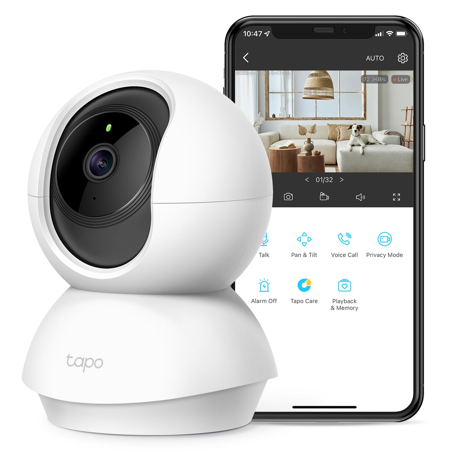 TP-Link Tapo 2K Pan Tilt Security Camera | Baby & Pet Monitor (C210)