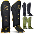 XTEN SPORTS Muay Thai Shin Guards | Gel Padded Leather Gear - Golden, XL