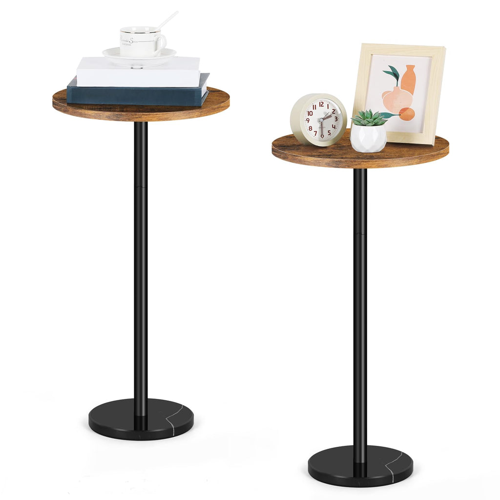 Smusei 2-Pack Round Side Table with Marble Base – Brown Coffee Table
