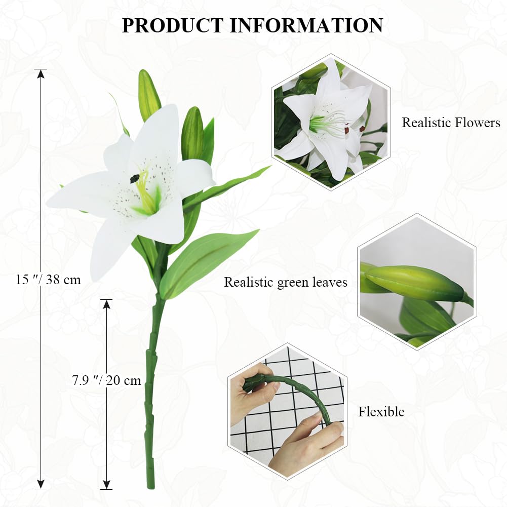 Olrla 20pcs White Real Touch Artificial Tiger Lily Flowers for Weddings