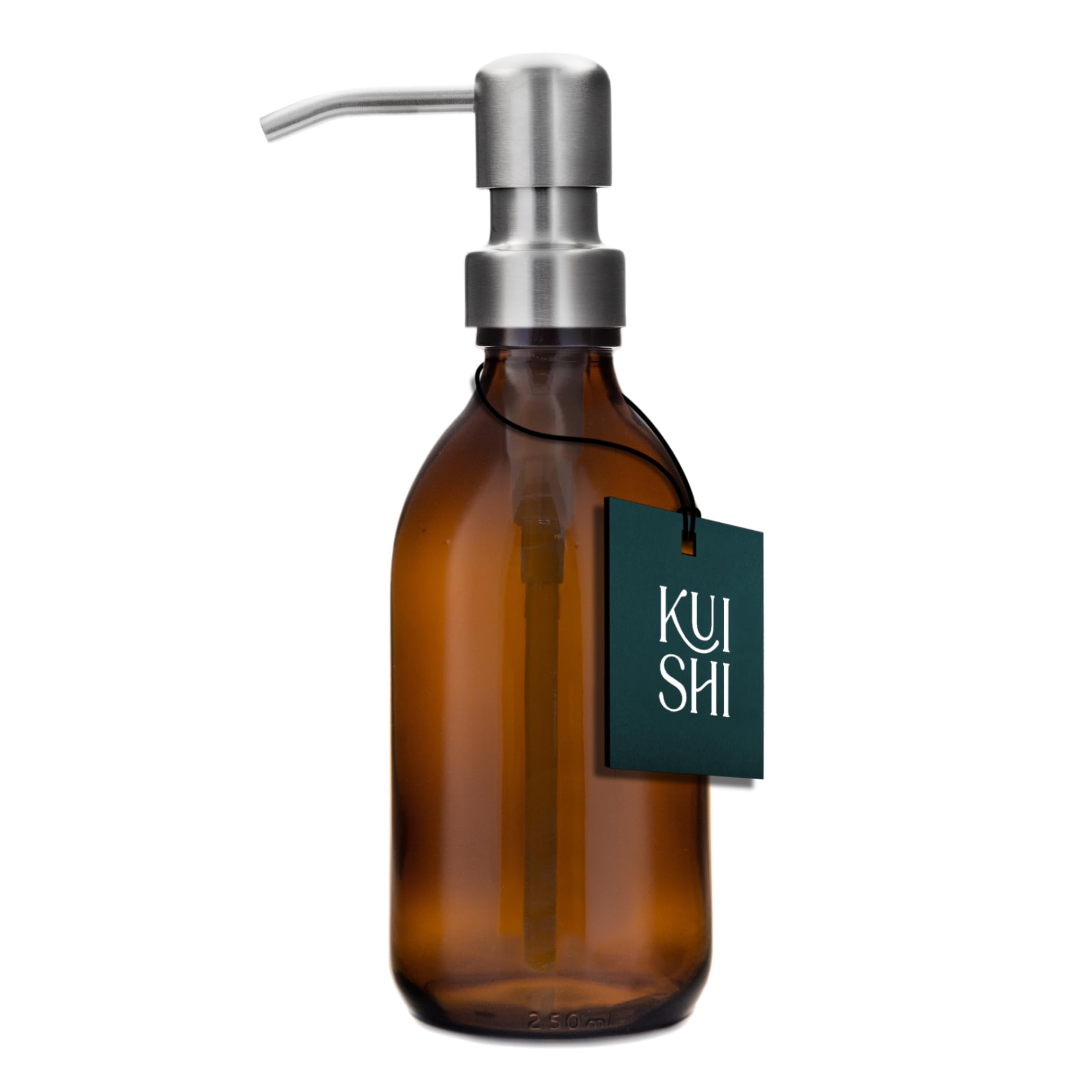 Kuishi Amber Glass Soap Dispenser with Silver Stainless Steel Pump - 250ml