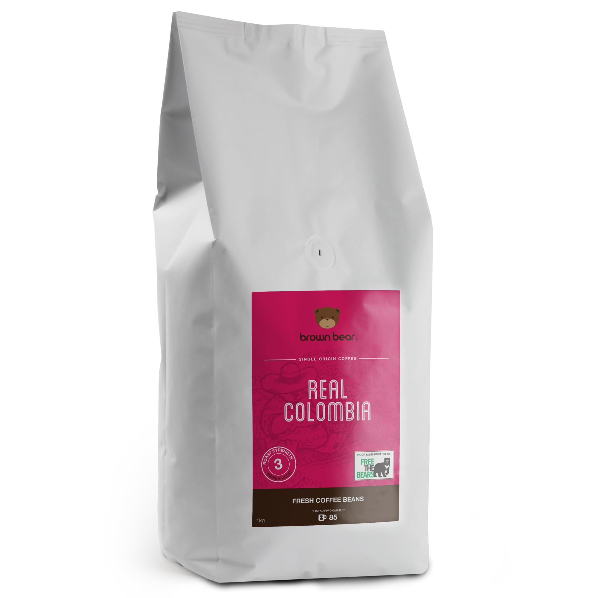 Brown Bear Colombian Coffee Beans – 1kg Medium Roast Arabica Whole Bean