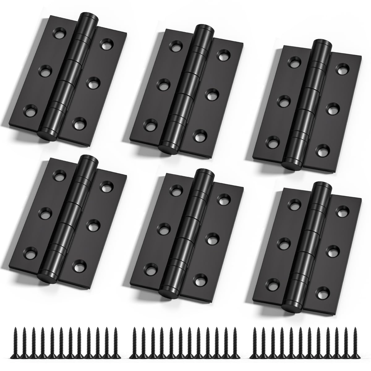 Bwintech 3-Inch Matt Black Steel Ball Bearing Door Hinges, 3 Pairs