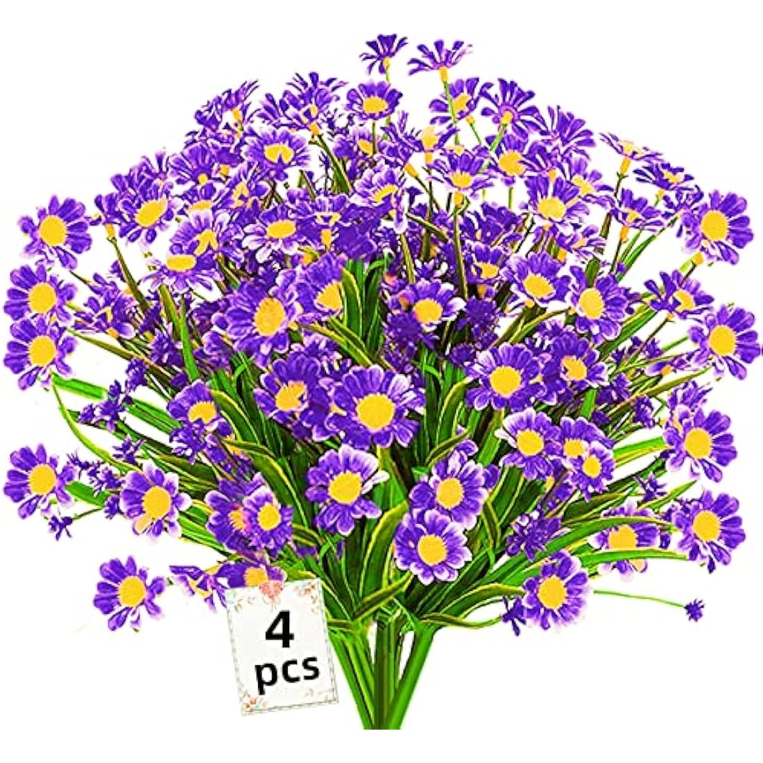 Artificial Daisy Flowers – 4PCS UV Resistant Faux Plants (Purple)
