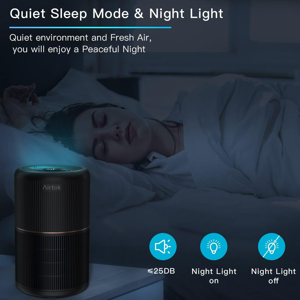 AIRTOK H13 True HEPA Air Purifier for Home Bedroom | Silent 4-in-1 Filter