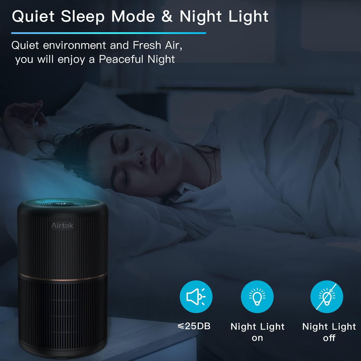 AIRTOK H13 True HEPA Air Purifier for Home Bedroom | Silent 4-in-1 Filter