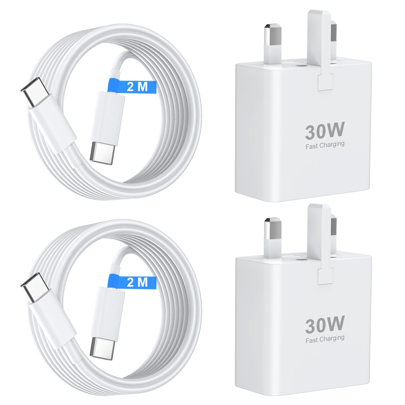 30W USB C Fast Charger for iPhone 17 16 15 | 2 Pack UK Plug